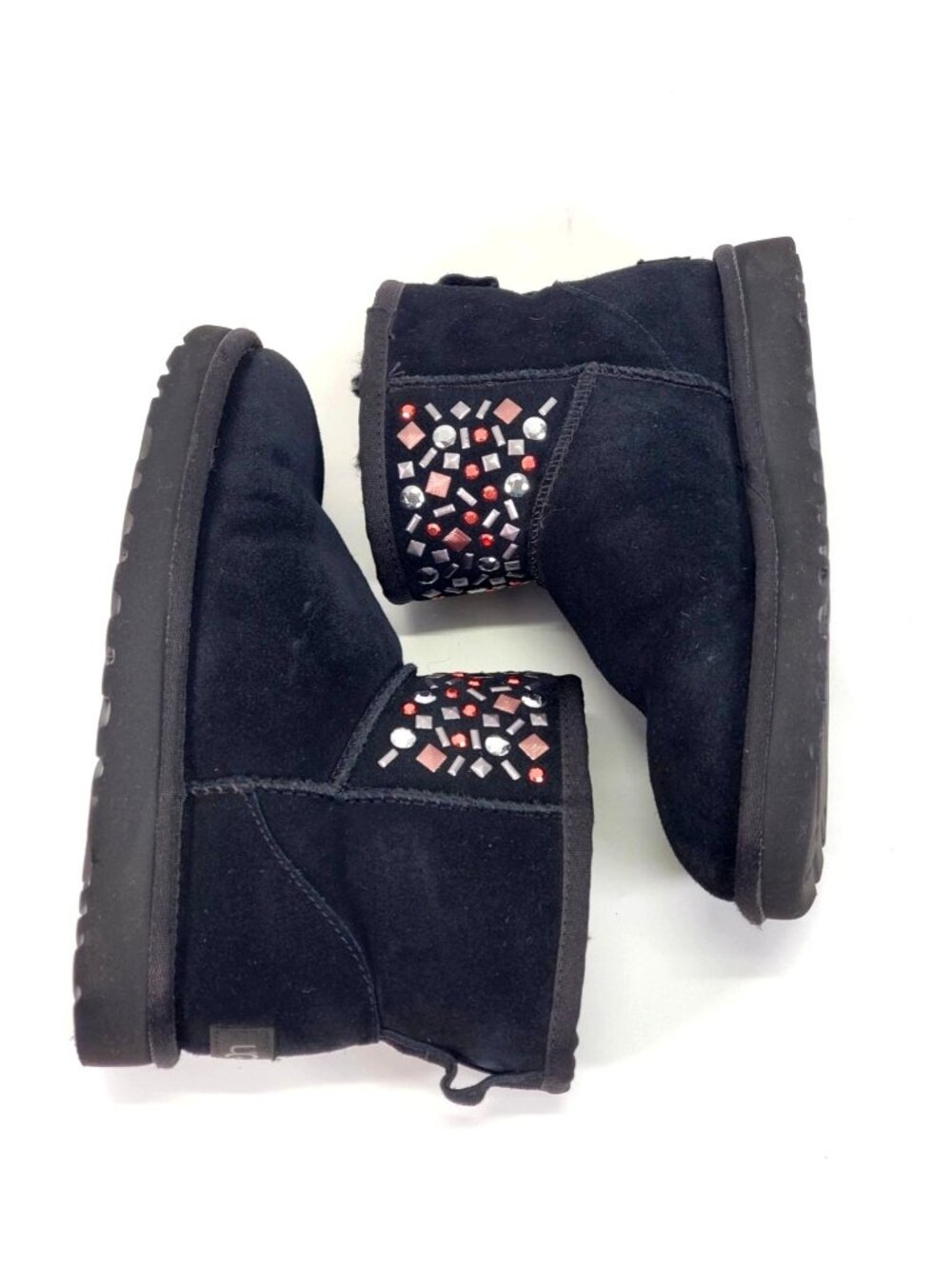 UGG Women's Black Suede Sheepskin Cristal Classic Mini II Stud Boots Size 5 1345 - Picture 8 of 14